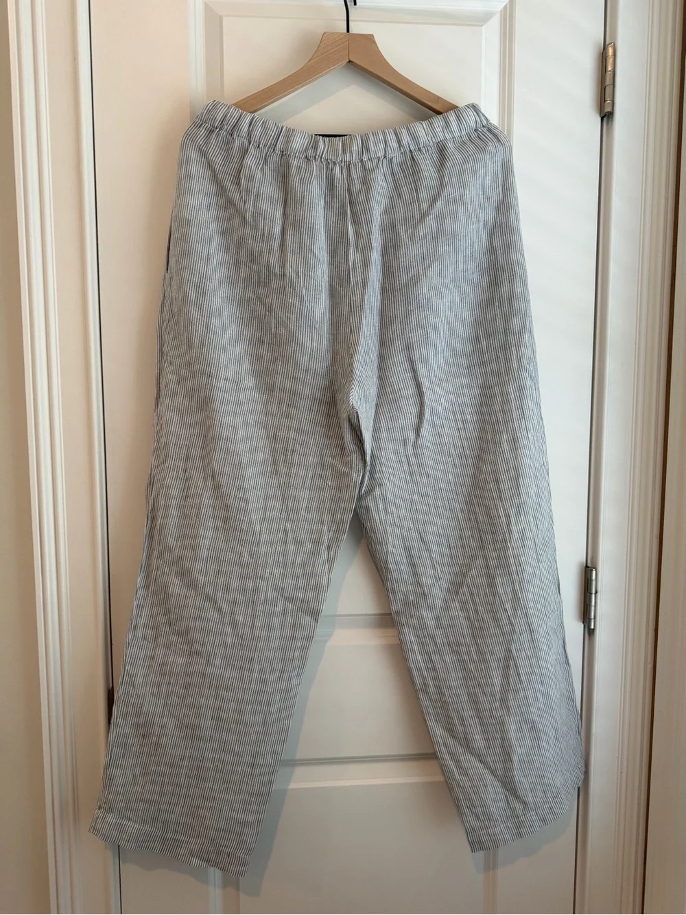 Quince Light navy and white Cropped Drawstring Linen Pants